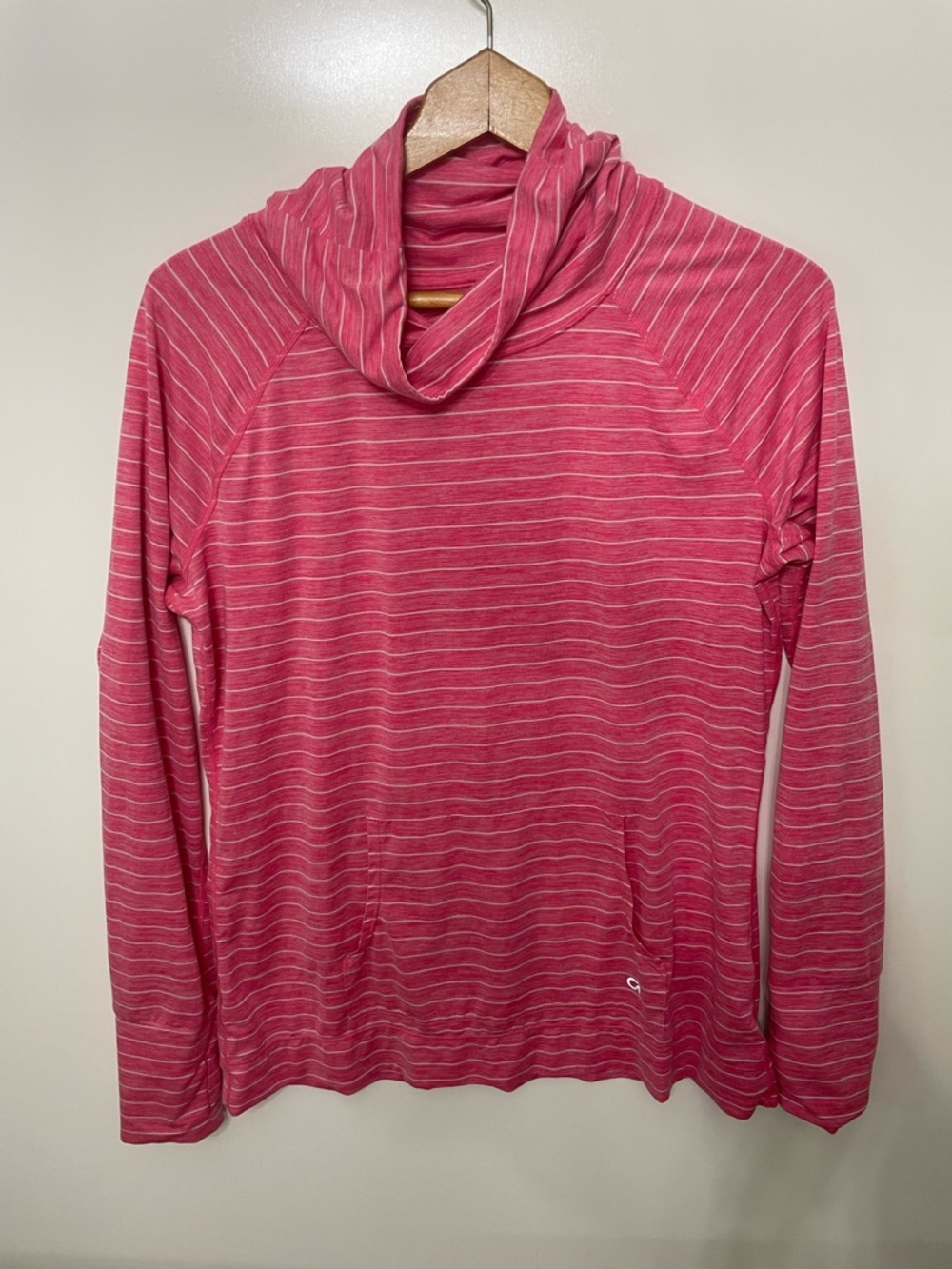 GAP Fit Running Heather Pink Striped Pullover Long Sleeve Tee Womens L Yoga Gorp